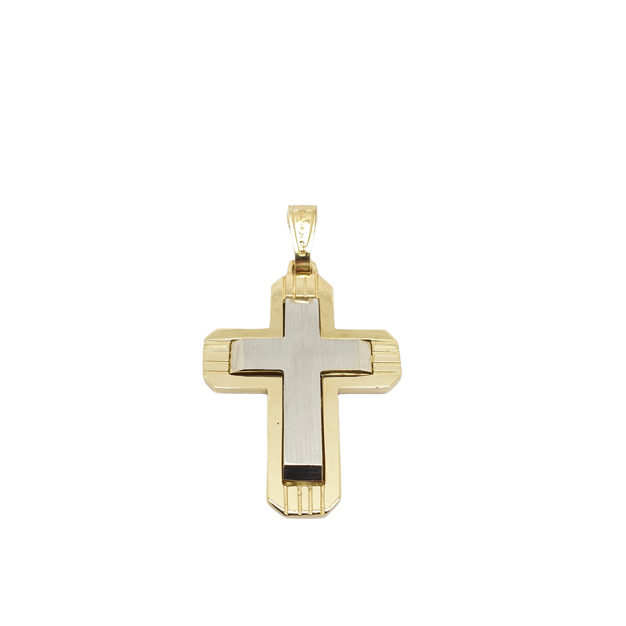 Σταυρός απο χρυσό κ14 με ενσωματωμένο ματ λευκόχρυσο σταυρό κ14 (code H1712)